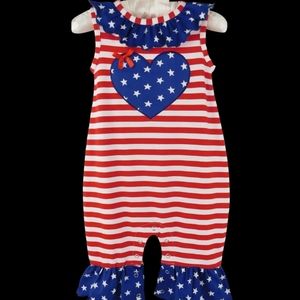4th of July Heart America Flag Romper